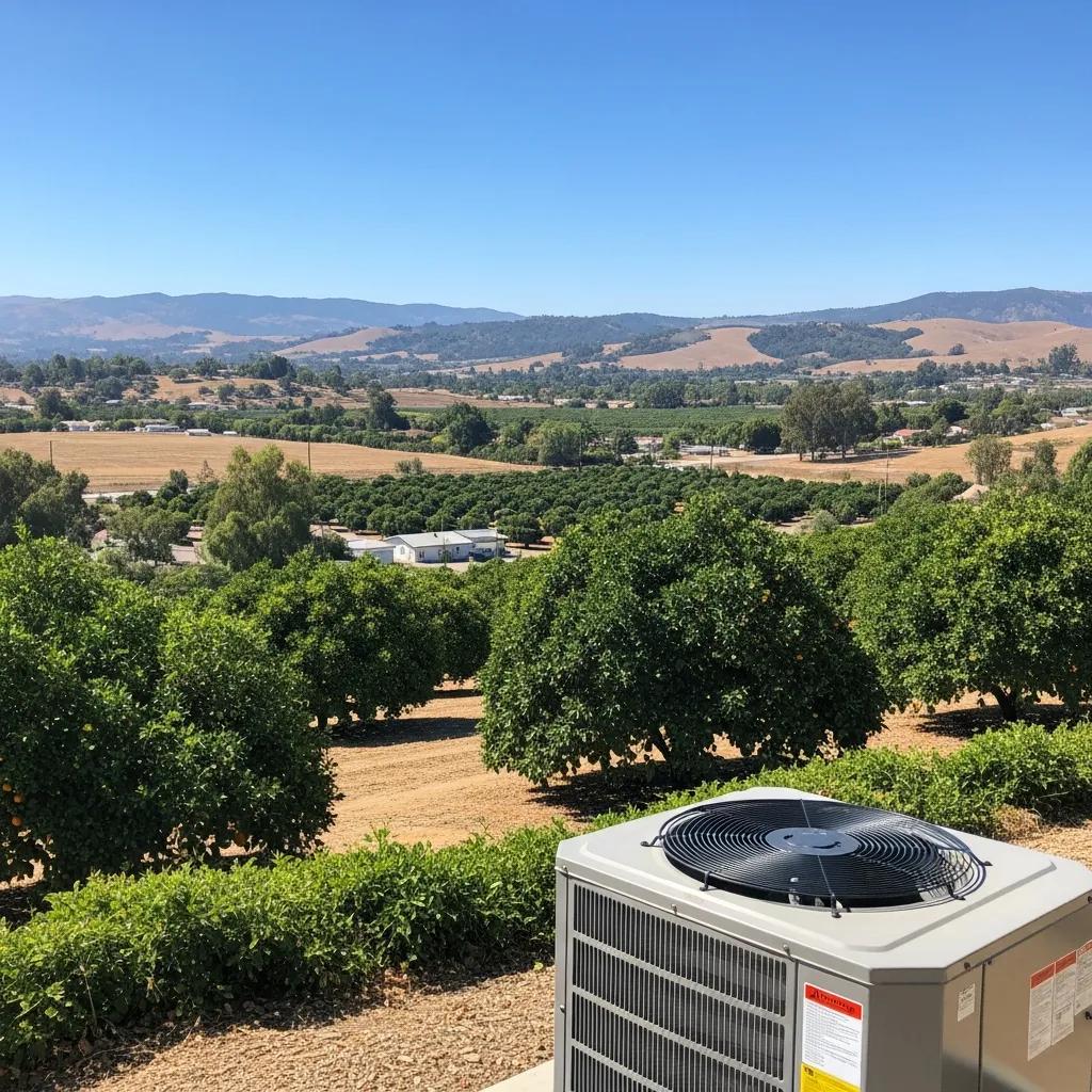Scenic view of Valley Center CA with citrus groves and HVAC unit