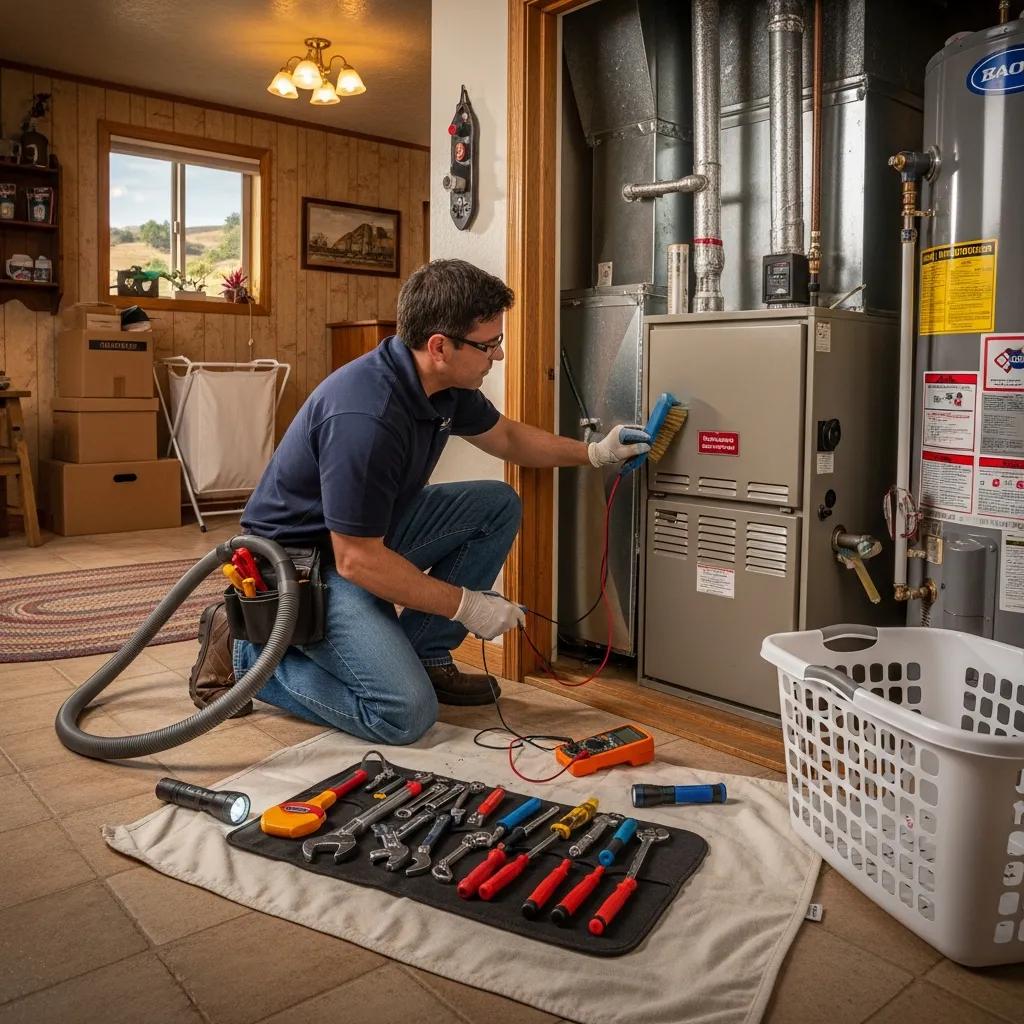 Technician performing HVAC maintenance in a Valley Center home