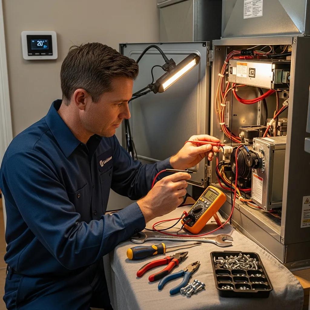 Technician performing HVAC maintenance in La Jolla residence