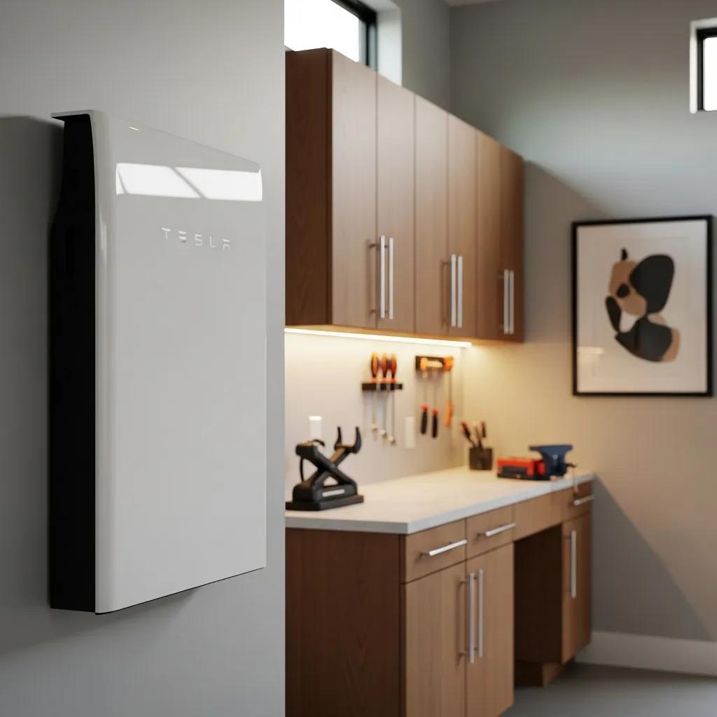 Tesla Powerwall battery storage unit in a modern Newport Beach home