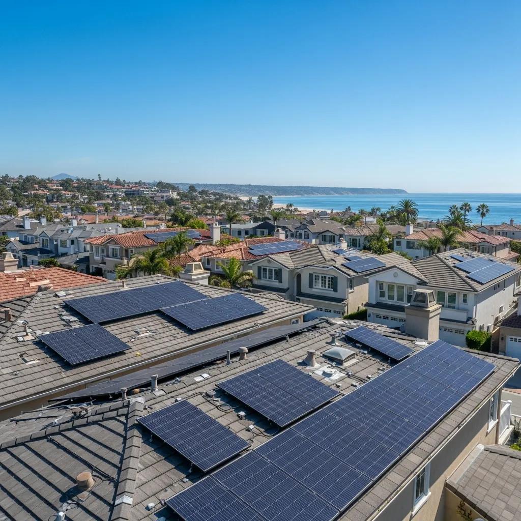 Upscale homes in Corona del Mar, CA with solar panels, highlighting luxury coastal living and solar energy benefits