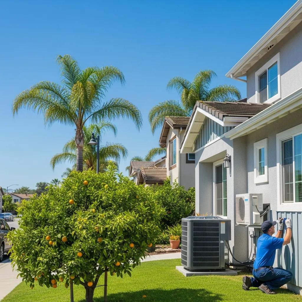 Vista CA home with energy-efficient HVAC system under sunny skies