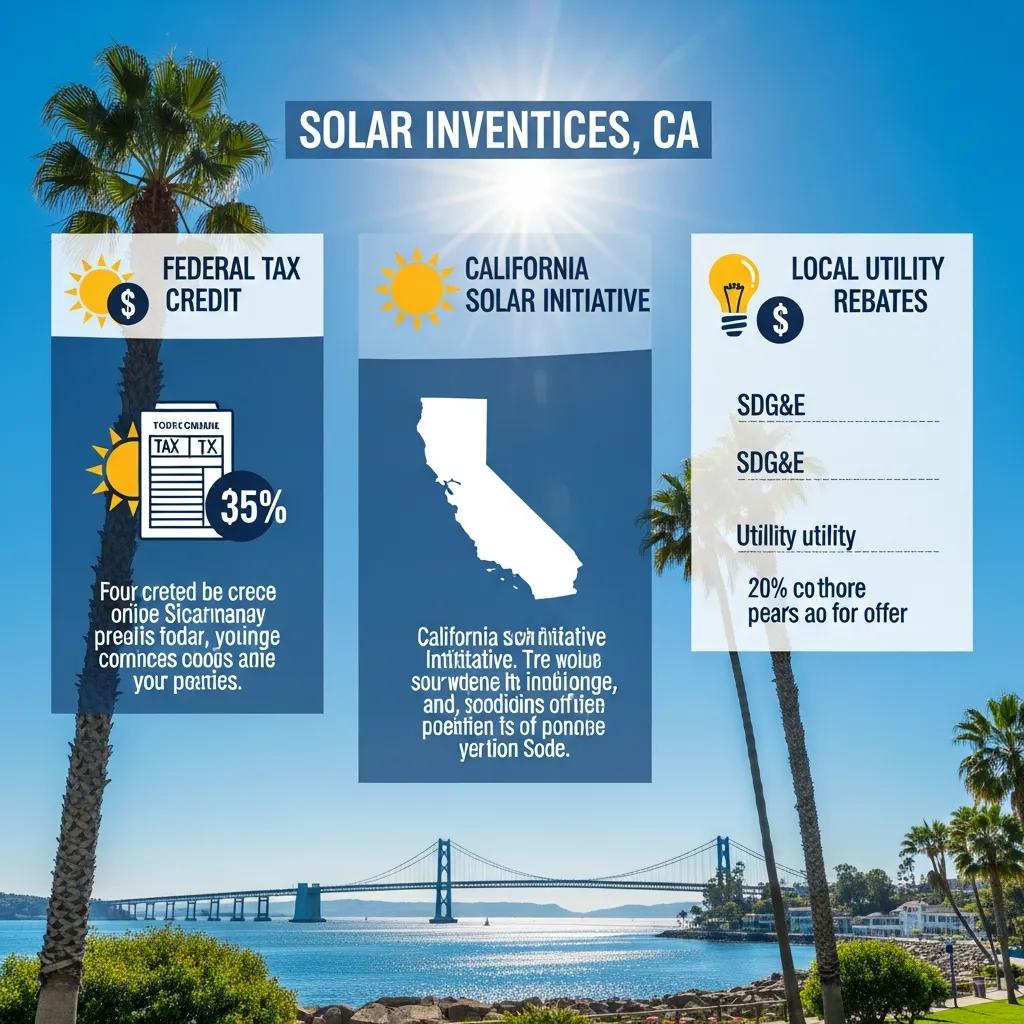 Visual representation of solar incentives in Coronado, CA, including federal tax credits and local programs
