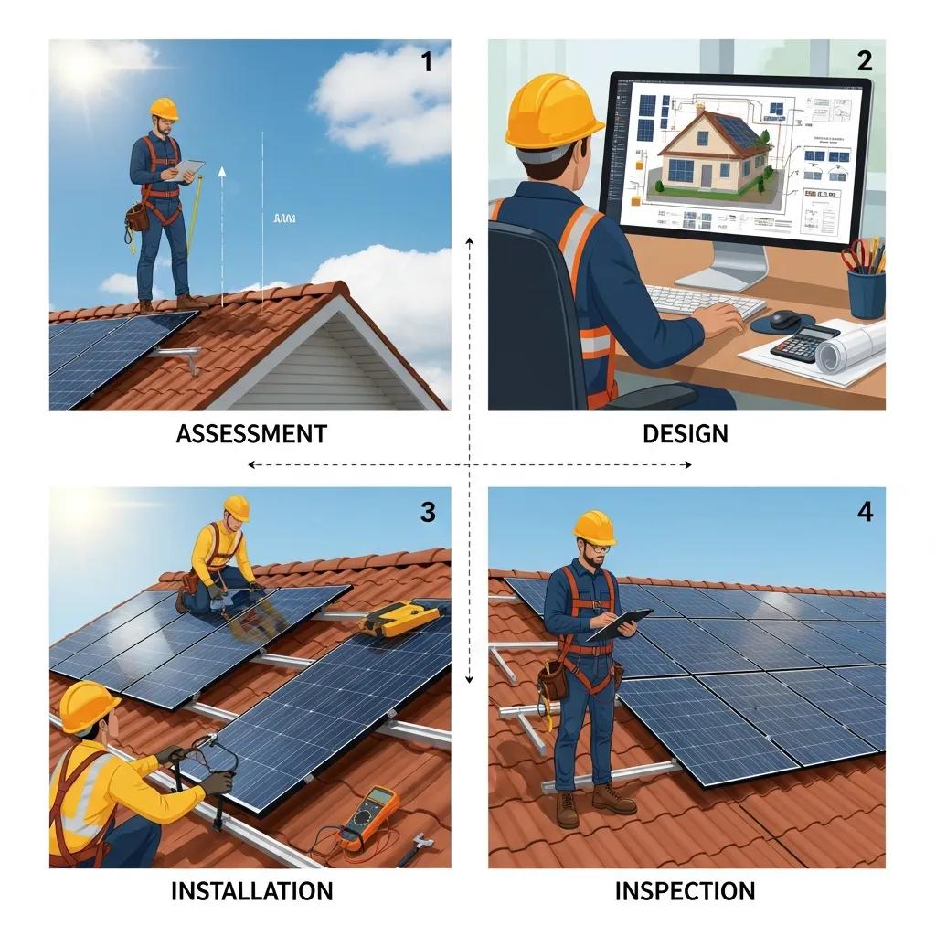 Visual representation of the solar panel installation process in Laguna Hills, highlighting key steps