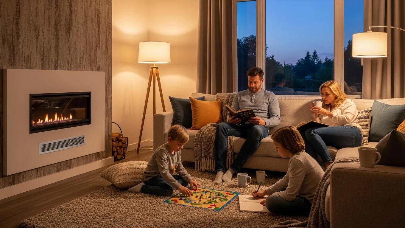 Family enjoying a warm living room with a modern heating system in San Marcos
